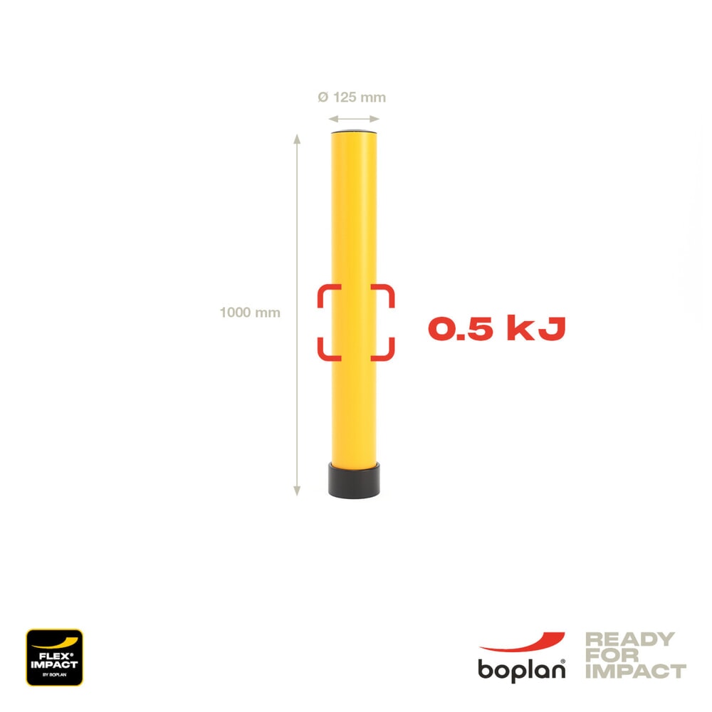 Produktabbildung Nr. 4: Déflecteur BOPLAN® Flex Impact® BO125L EV pour la protection des bornes de recharge, intérieur et extérieur, hauteur 1 000 mm, plaque de base zinguée, jaune