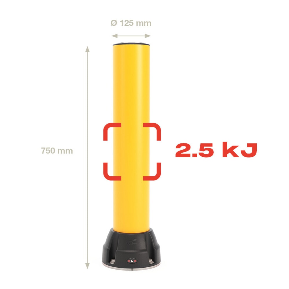 Produktabbildung Nr. 2: Déflecteur BOPLAN® Flex Impact® BO125L, intérieur et extérieur, hauteur 750 mm, plaque de base en acier inoxydable, jaune
