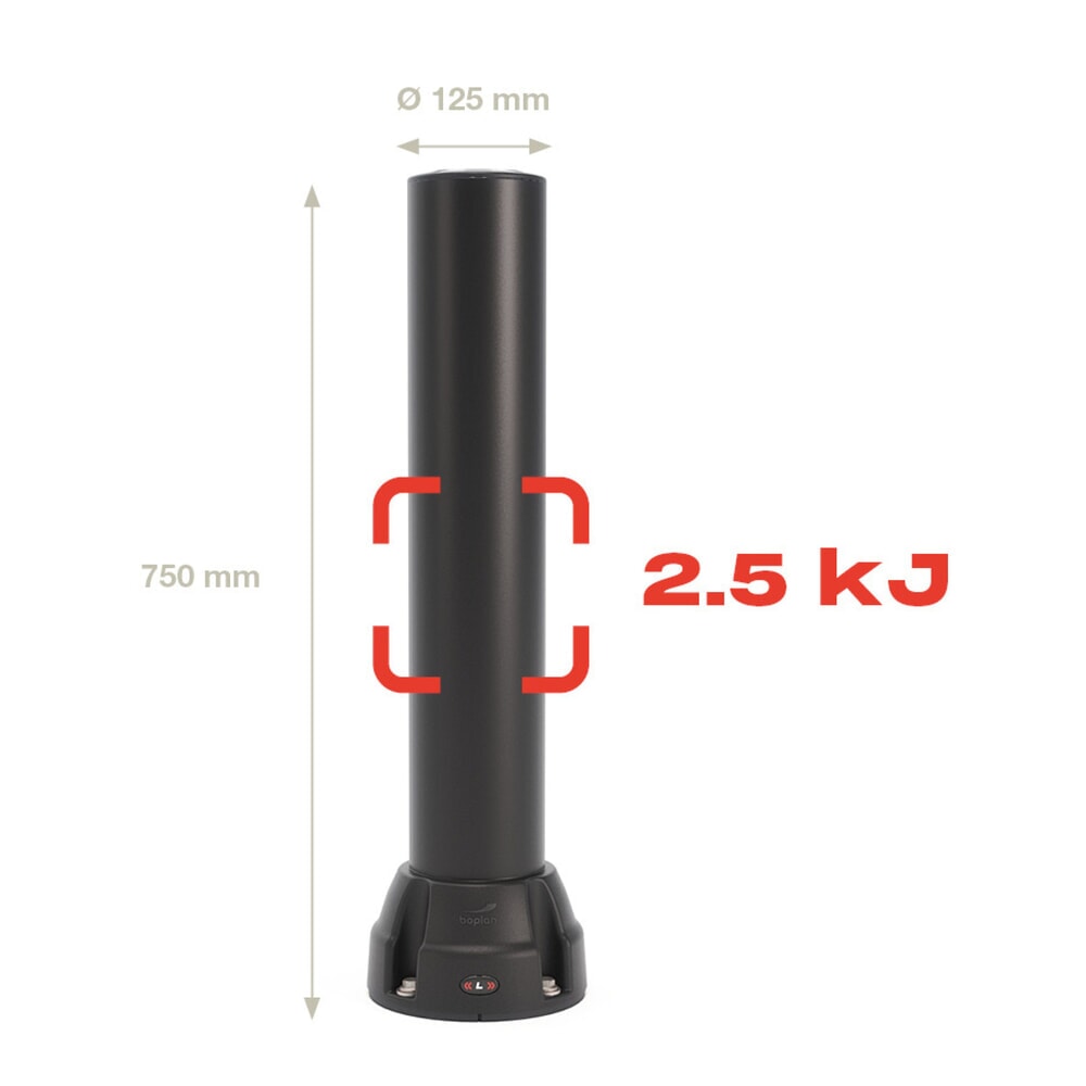 Produktabbildung Nr. 2: Beschermpaal BOPLAN® Flex Impact® BO125L, voor binnen en buiten, hoogte 750 mm, verzinkte grondplaat, zwart