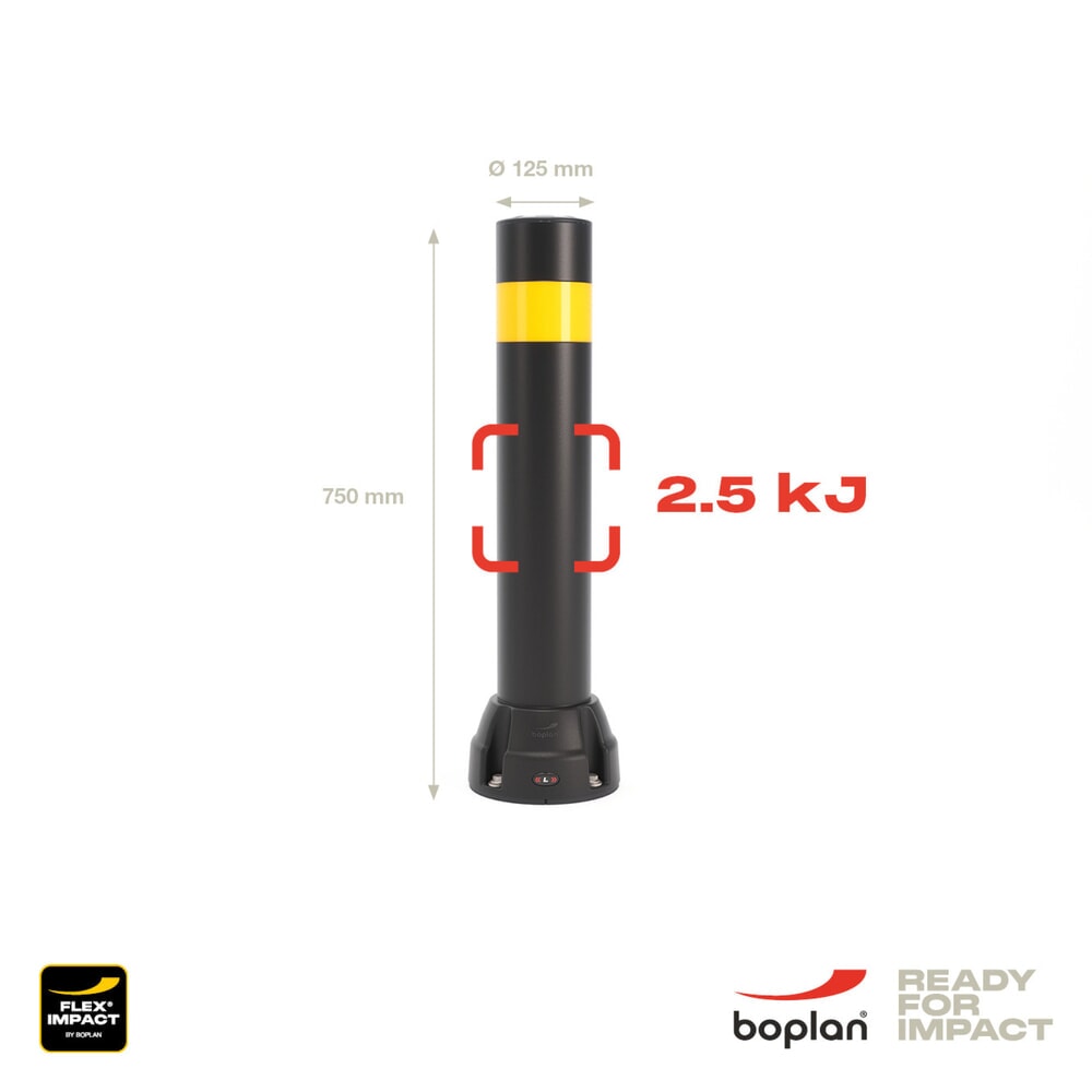 Produktabbildung Nr. 4: Déflecteur BOPLAN® Flex Impact® BO125L, intérieur et extérieur, hauteur 750 mm, plaque de base zinguée, noir/jaune