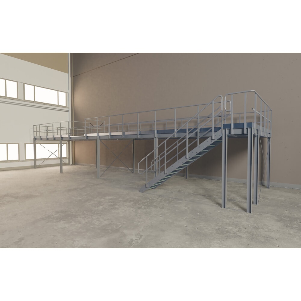 Bordestrap voor modulair entresolsysteem, uitstap rechts, lichtgrijs Productafbeelding nr. 4: Bordestrap voor modulair entresolsysteem, uitstap rechts, lichtgrijs