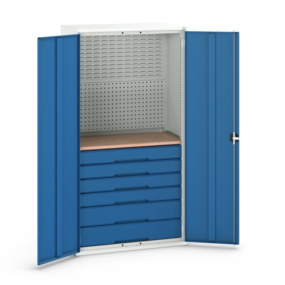 Produktabbildung Nr. 1: bott Armoire à portes battantes verso avec 6 tiroirs, avec paroi arrière et plan de travail, lxPxH : 1 050 x 550 x 2 000 mm