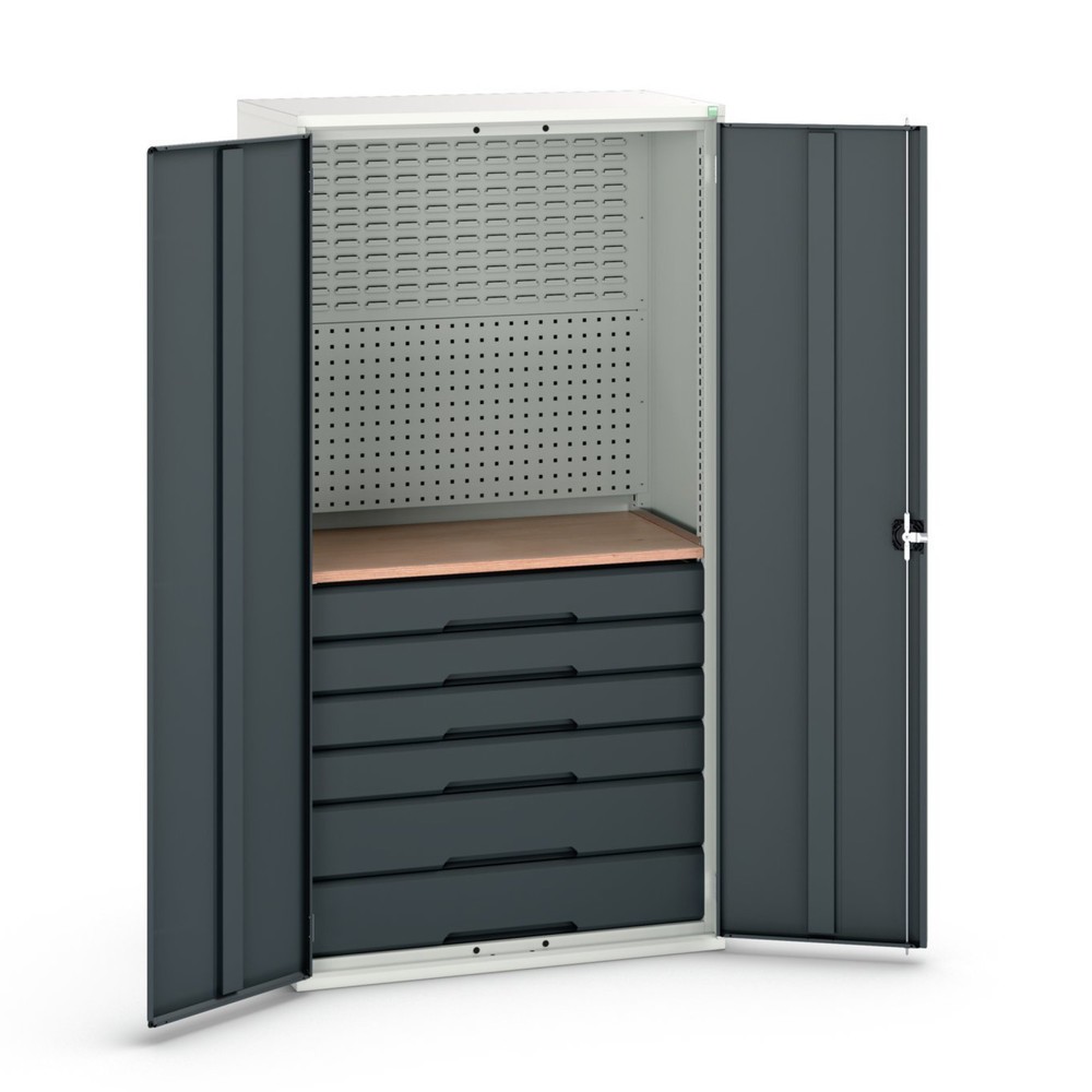 Product afbeelding: bott verso draaideurkast met 6 lades, met achterwand en werkblad, B x D x H: 1.050 x 550 x 2.000 mm