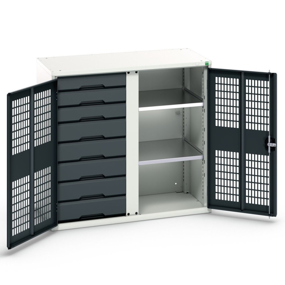 Product afbeelding: Kledingkast met ventilatie bott verso, met 2 legborden, 8 lades, scheidingswand, bxdxh: 1.050 x 550 x 1.000 mm