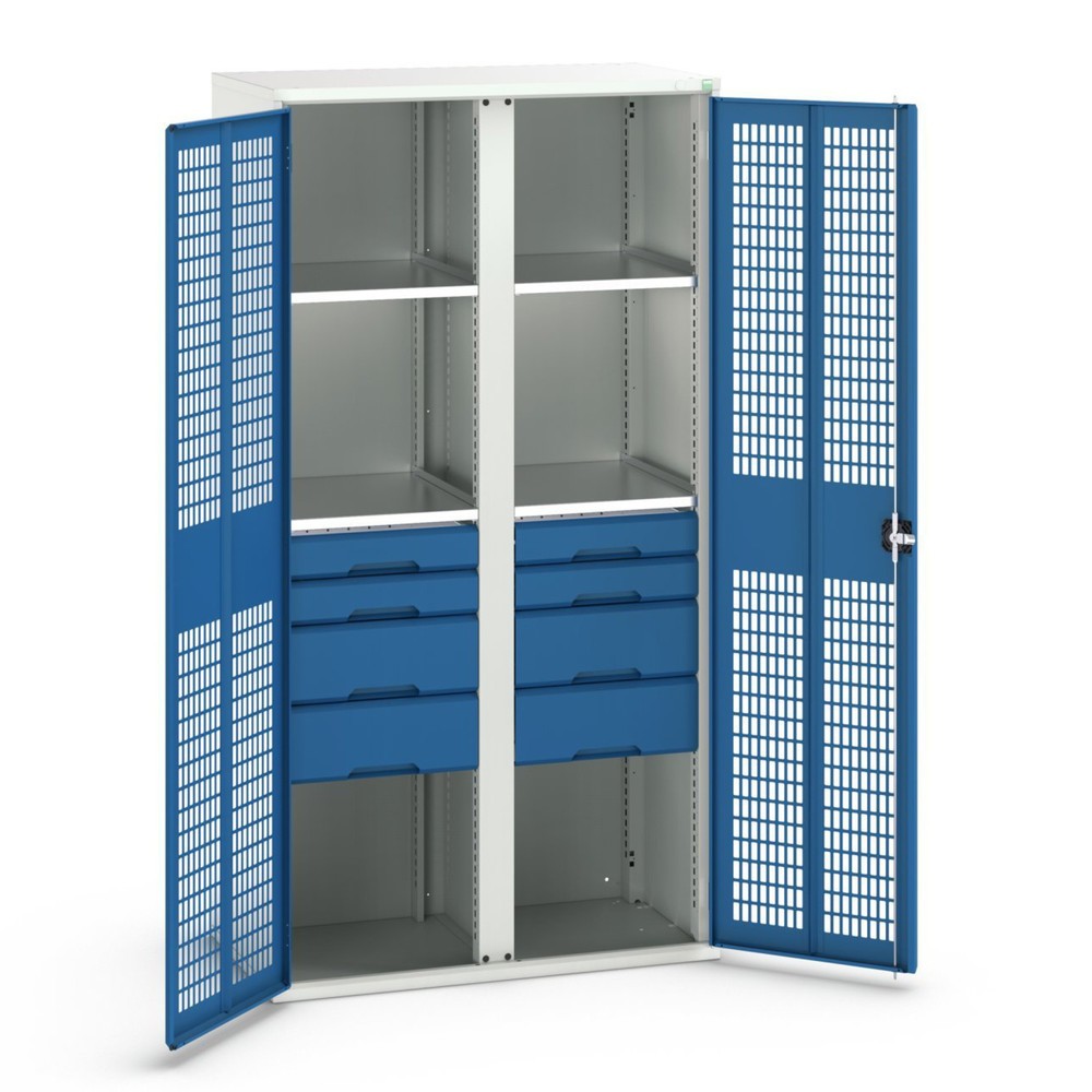 Product afbeelding: Kledingkast met ventilatie bott verso, met 4 legborden en 8 lades, bxdxh: 1.050 x 550 x 2.000 mm