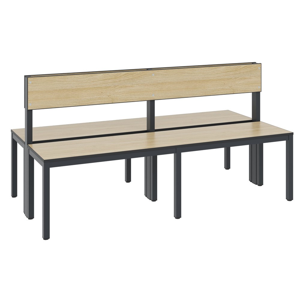 Produktabbildung Nr. 1: C+P kleedkamerbank Basic Plus, lengte 1.500 mm, dubbelzijdig, met rugleuning, zwartgrijs/eiken sereno