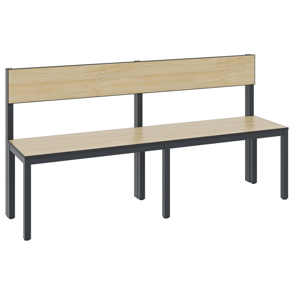 Produktabbildung Nr. 1: C+P kleedkamerbank Basic Plus, lengte 1.500 mm, eenzijdig, met rugleuning, zwartgrijs/eiken sereno
