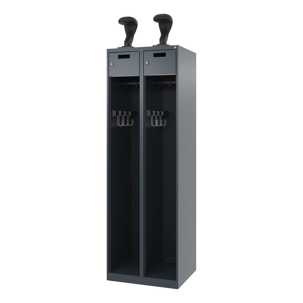N° de l'image du produit 5 : C+P Vestiaire pompier PRAKTUS, patins, 2 compartiments, HxlxP 1 850 x 600 x 500 mm, gris anthracite, avec support de casque