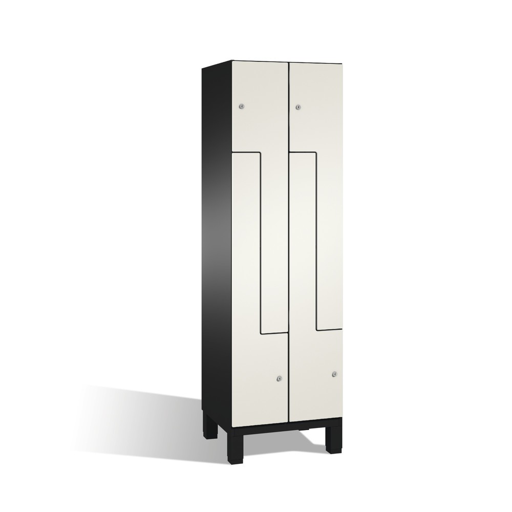 Product afbeelding: C+P Z-garderobekast Cambio, 2 compartimenten, compartimentbreedte 300 mm, hxbxd 1.980x600x525 mm, RAL 7021 zwartgrijs, decor wit, poten
