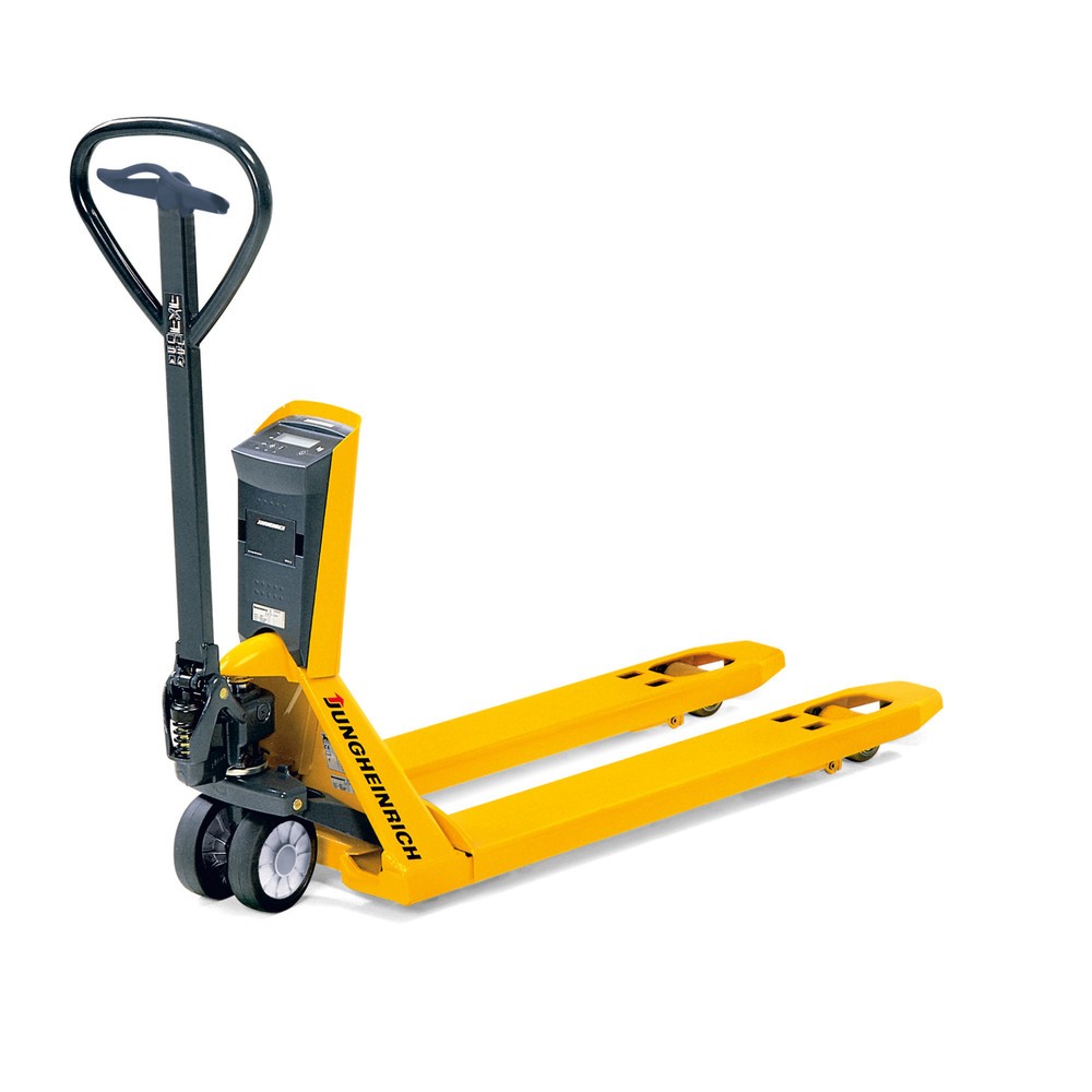 Illustration du produit: Transpalette Jungheinrich avec balance AMW 22p avec affichage confort, capacité de charge 2 200 kg, polyuréthane, galets tandem