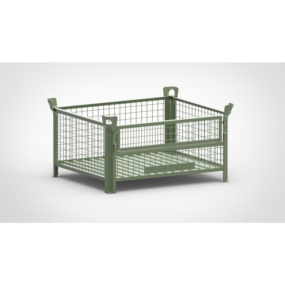Illustration du produit: Caisse grillagée HESON®, avec ½ rabat grillagé, peinte, H x l x P 600 x 1 200 x 1 000 mm, vert réséda