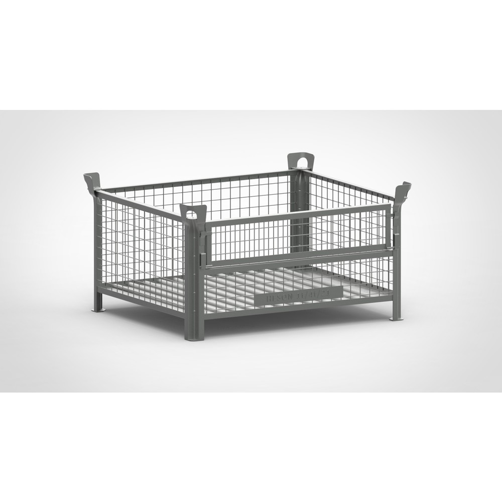 Illustration du produit: Caisse grillagée HESON®, avec ½ rabat grillagé, peinte, H x l x P 600 x 1 200 x 1 000 mm, gris souris