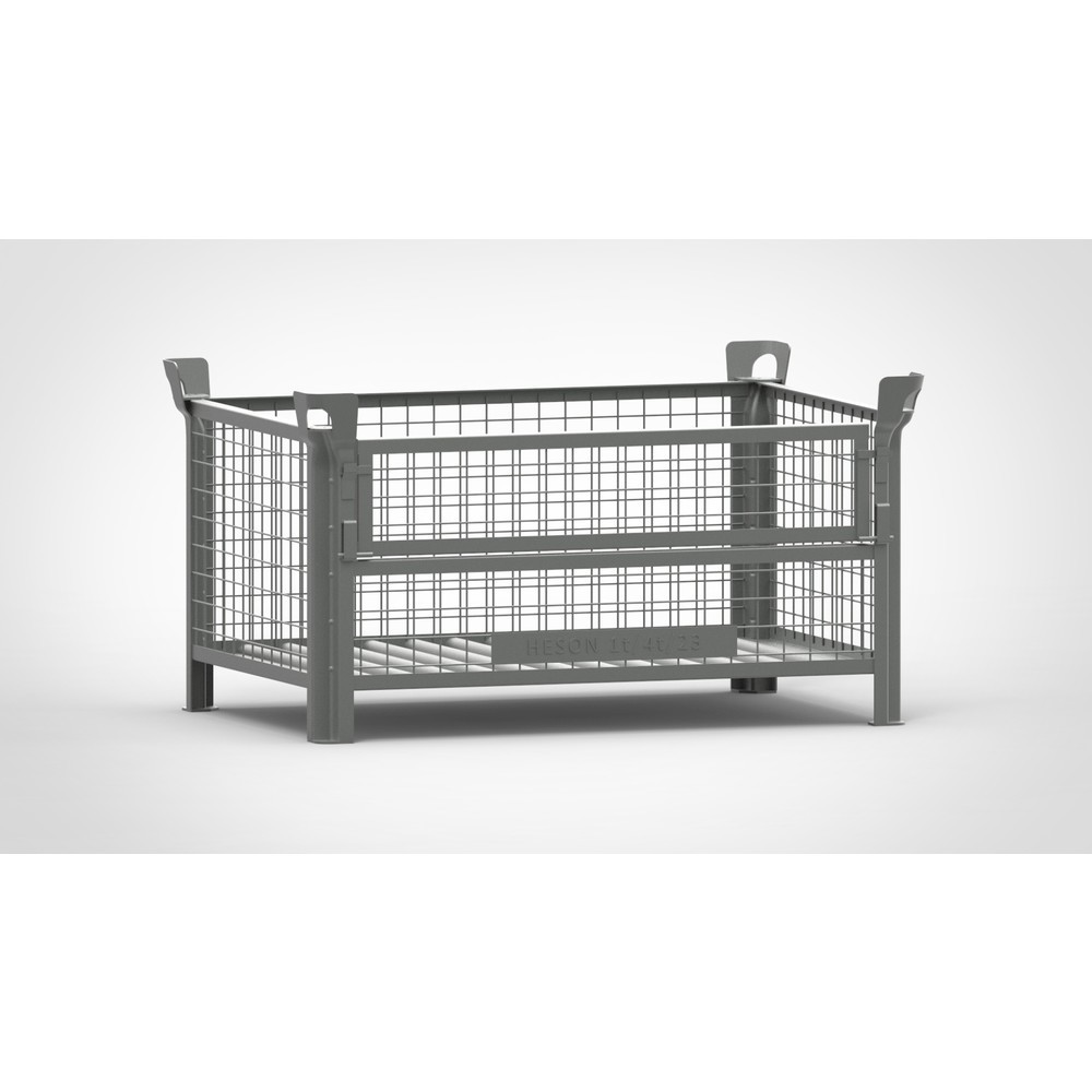 Produktabbildung Nr. 1: Caisse grillagée HESON®, avec ½ rabat grillagé, peinte, H x l x P 600 x 1 200 x 800 mm, gris souris