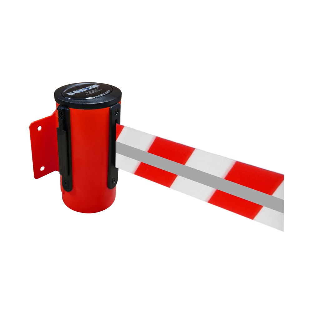 Produktabbildung Nr. 1: Cassette à sangle RS-GUIDESYSTEMS® GLW 45-D REFLECTO, montage mural, longueur 2,3 m, largeur 50 mm, boîtier rouge, sangle rouge/blanc