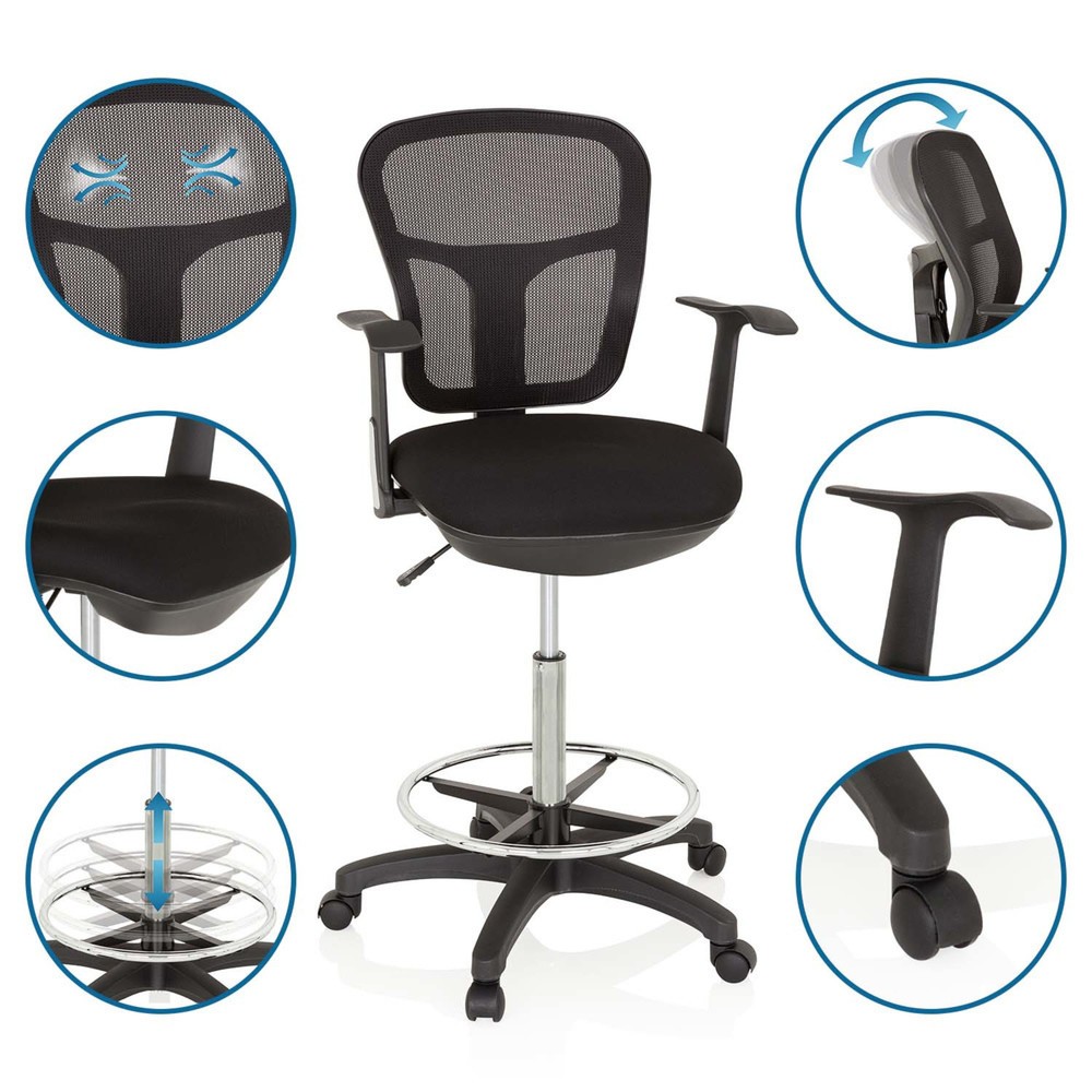 Produktabbildung Nr. 10: Siège de travail / siège de comptoir hjh OFFICE TOP WORK 108 tissu/maille, noir