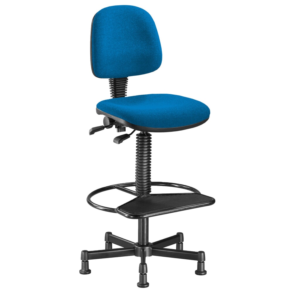 N° de l'image du produit 1 : Siège de travail pivotant Usage, anneau repose-pieds avec tablette, patins de sol, bleu royal
