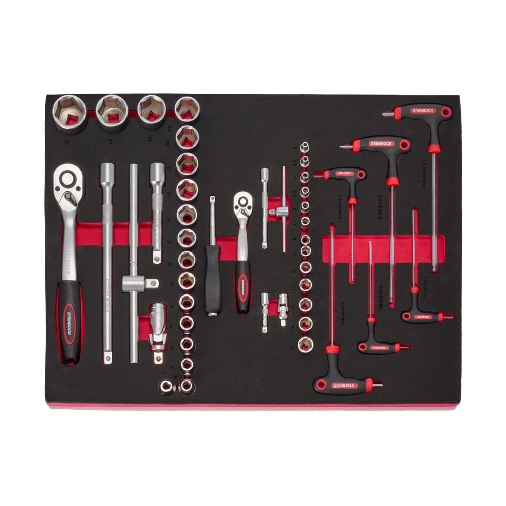 N° de l'image du produit 4 : Chariot d’atelier Steinbock® S, 5 tiroirs, verrouillable, avec assortiment d’outils de 92 pièces