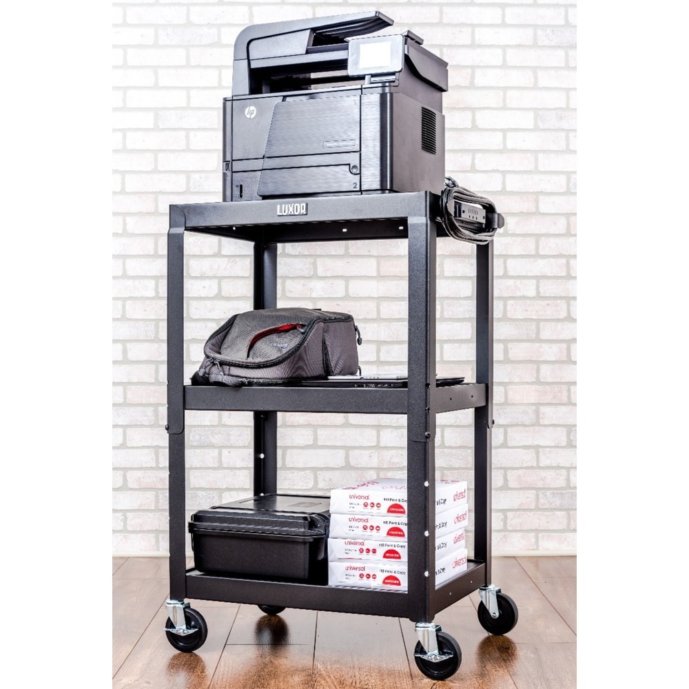 Produktabbildung Nr. 6: Chariot de bureau et à dossiers, 3 étagères, réglable en hauteur, avec meuble bas, bleu