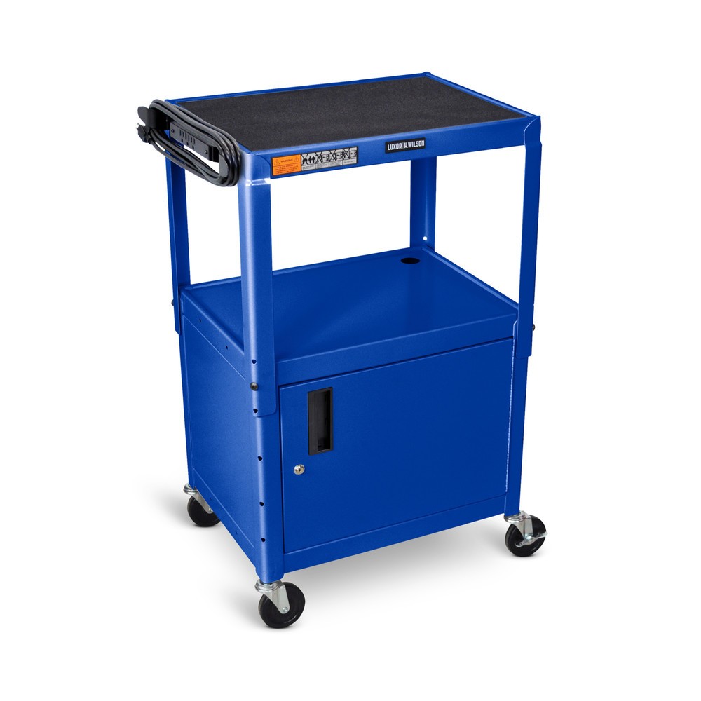 Produktabbildung Nr. 1: Chariot de bureau et à dossiers, 3 étagères, réglable en hauteur, avec meuble bas, bleu
