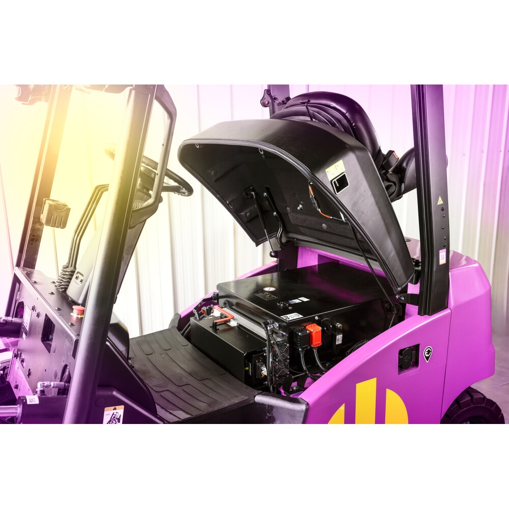 N° de l'image du produit 4 : Chariot élévateur électrique AntOn par Jungheinrich CBH 2.5 avec mât télescopique double, hauteur de levage 3 300 mm, capacité de charge 2.500 kg, y compris chargeur externe 80 V, 60 A, CEE, 4 broches