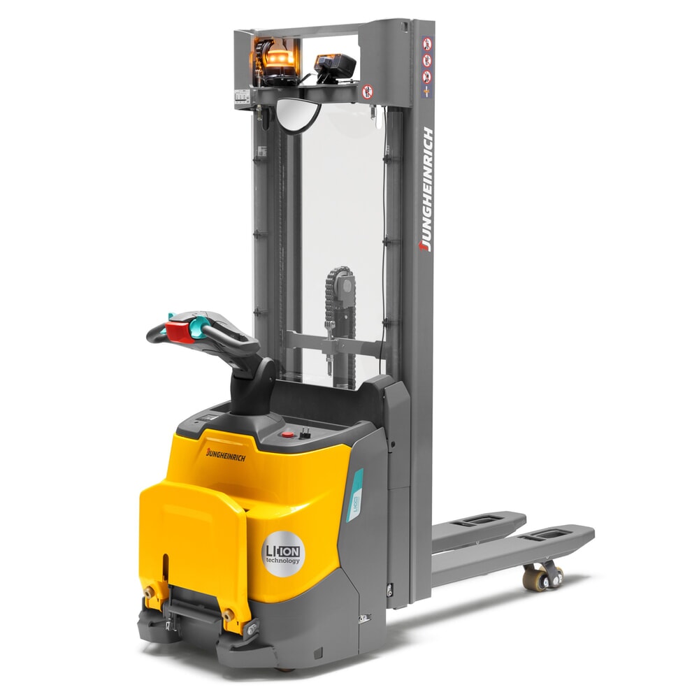 N° de l'image du produit 1 : Gerbeur électrique Jungheinrich ERC 112zi ZZ avec plateforme de conduite, mât télescopique double, hauteur de levage 2 900 mm, capacité de charge 1 200 kg, hydraulique proportionnelle