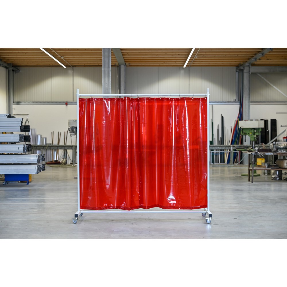 Produktabbildung Nr. 1: Écran de soudage mobile avec pans orientables, selon ISO EN 25980 (EN 1598), en 1 partie, bâche de 0,4 mm, rouge / transparent