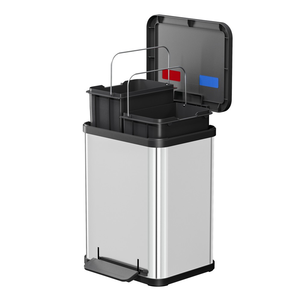 Produktabbildung Nr. 3: Collecteur de déchets à pédale Hailo Öko duo Plus M, 2 x 9 litres, mécanisme de fermeture amorti, acier inoxydable, mat