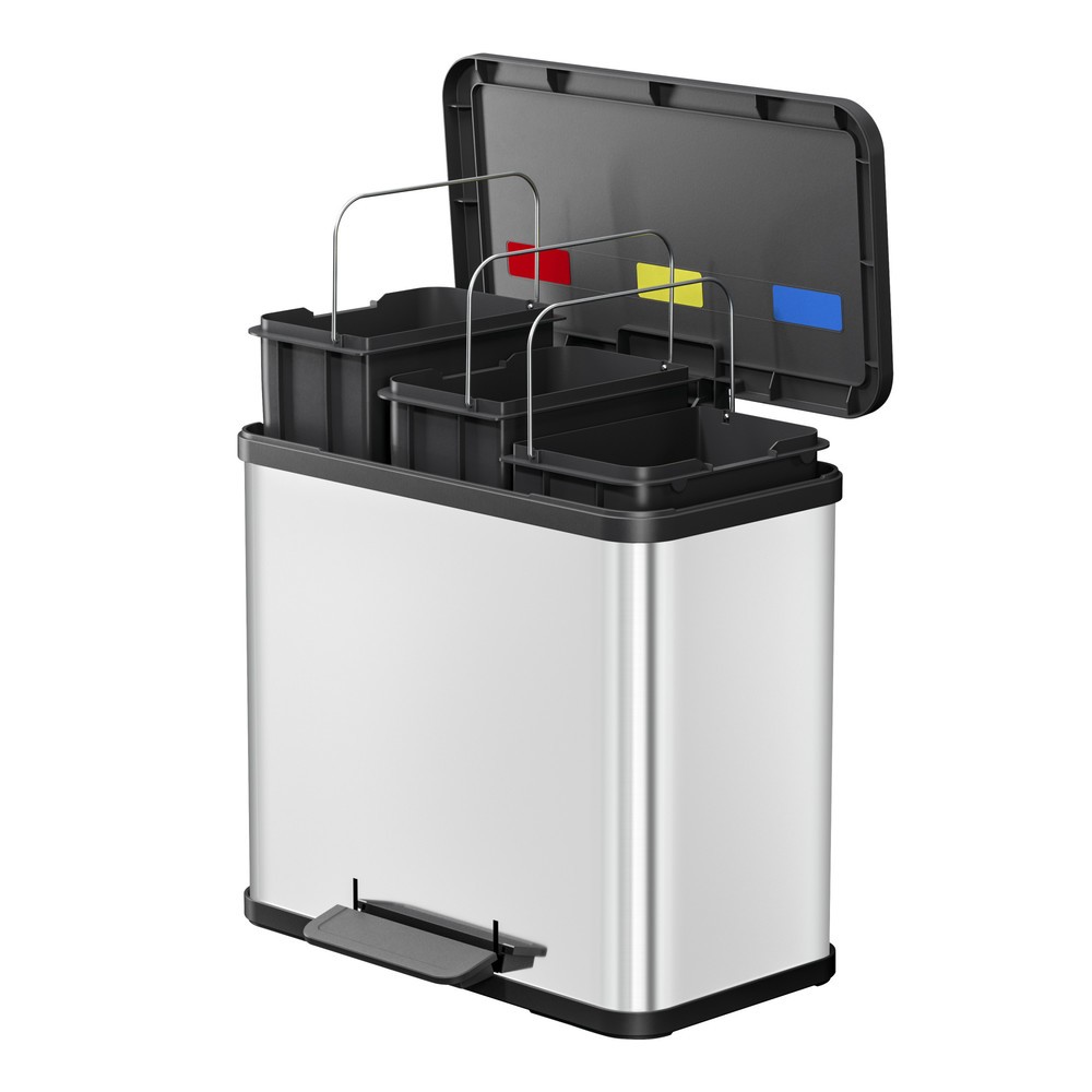 Produktabbildung Nr. 4: Collecteur de déchets à pédale Hailo Öko trio Plus L, 3 x 9 litres, mécanisme de fermeture amorti, acier inoxydable, mat