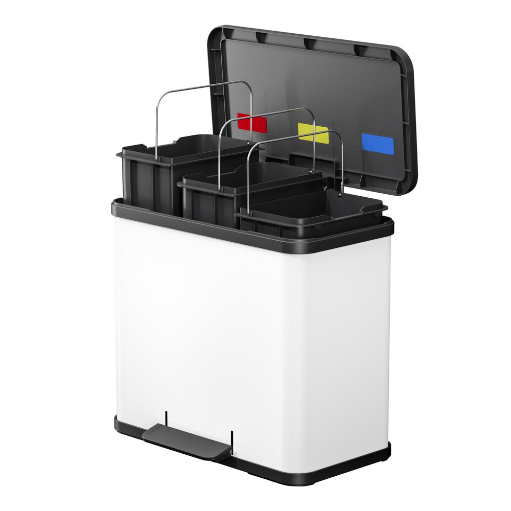 Produktabbildung Nr. 3: Collecteur de déchets à pédale Hailo Öko trio Plus L, 3 x 9 litres, mécanisme de fermeture amorti, blanc, mat