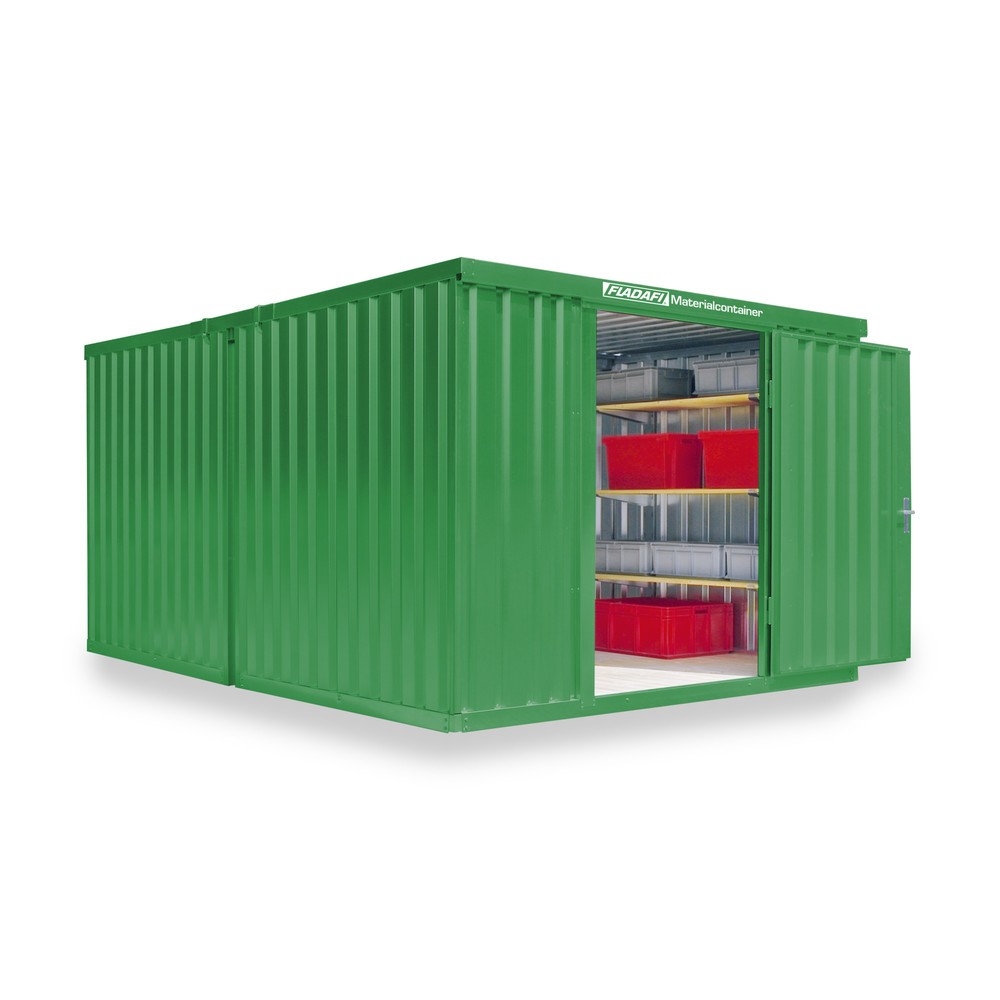 Produktabbildung Nr. 1: Combinaison de conteneurs à matériaux, 2 modules, HxlxP 2 150 x 3 050 x 4 340 mm, démonté, plancher en bois, peint, vert herbe