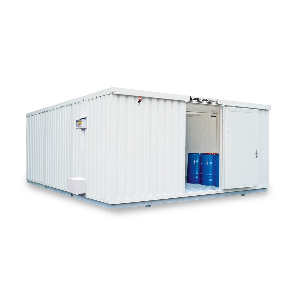 Produktabbildung Nr. 1: Combinatie van containers voor gevaarlijke stoffen SAFE Tank 5000 ALG, geïsoleerd, voorgemonteerd, met kunststof coating RAL 9002, buitenafmetingen 5.380x6.520x2.520 mm, enkele draaideur, centraal in de voorzijde, opslagruimte 30 m²