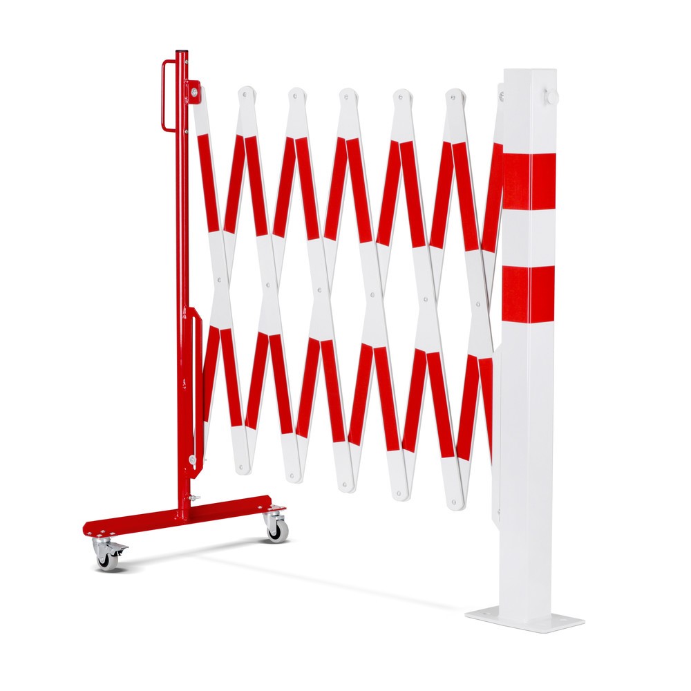 N° de l'image du produit 7 : dancop Barrière extensible, 1 pied à roulette, 1 borne, largeur 4 000 mm, rouge/blanc