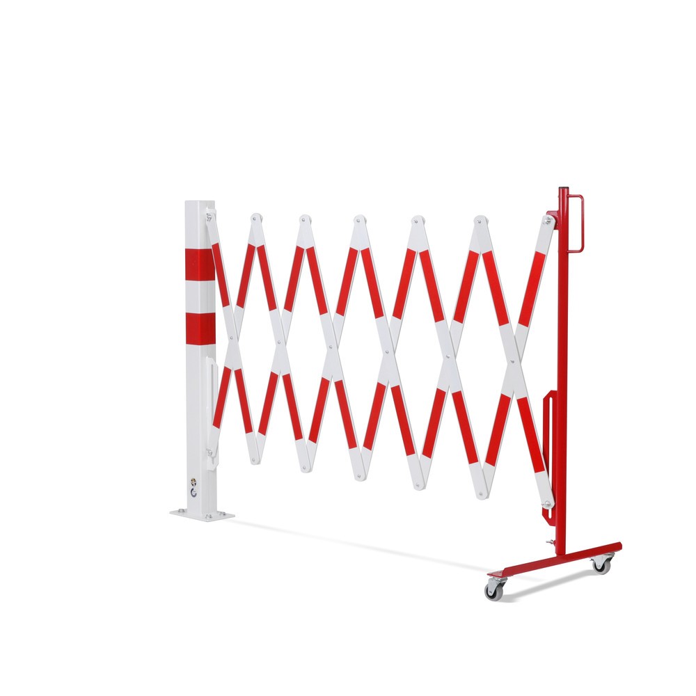 N° de l'image du produit 11 : dancop Barrière extensible, 1 pied à roulette, 1 borne, largeur 4 000 mm, rouge/blanc