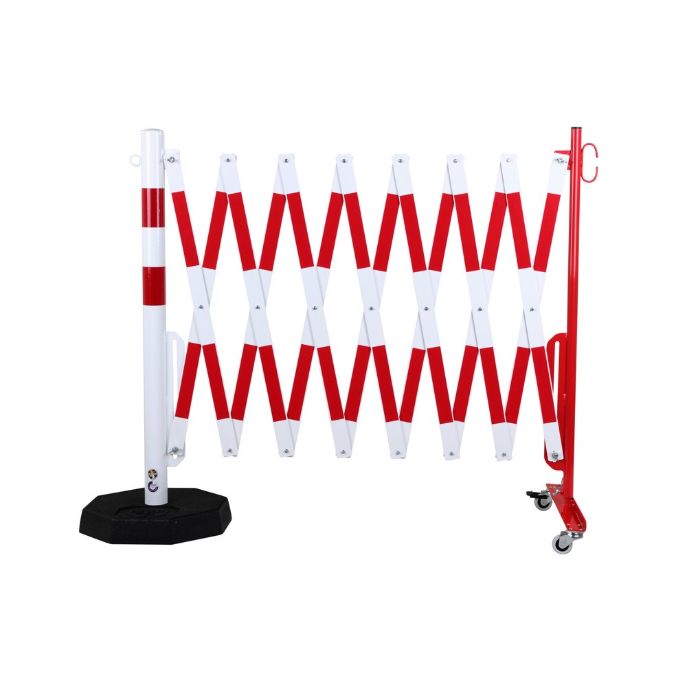 Illustration du produit: dancop Barrière extensible, 1 pied à roulette, 1 poteau stabilisateur, largeur 4 000 mm, rouge/blanc