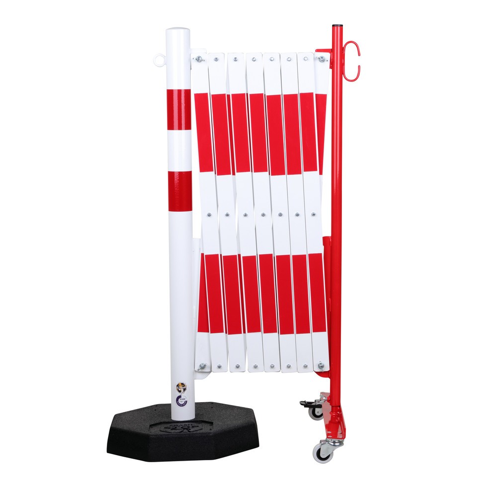 Produktabbildung Nr. 3: dancop Barrière extensible, 1 pied à roulette, 1 poteau stabilisateur, largeur 4 000 mm, rouge/blanc
