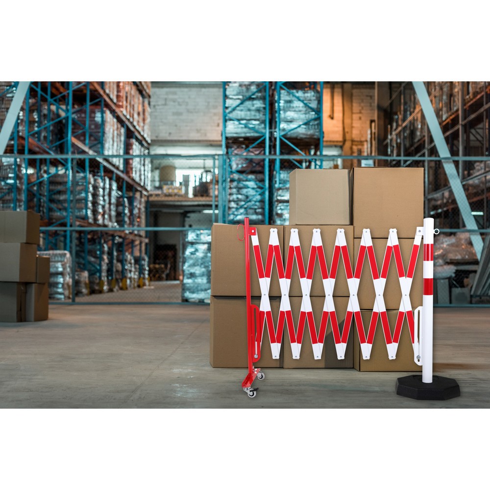 Produktabbildung Nr. 4: dancop Barrière extensible, 1 pied à roulette, 1 poteau stabilisateur, largeur 4 000 mm, rouge/blanc