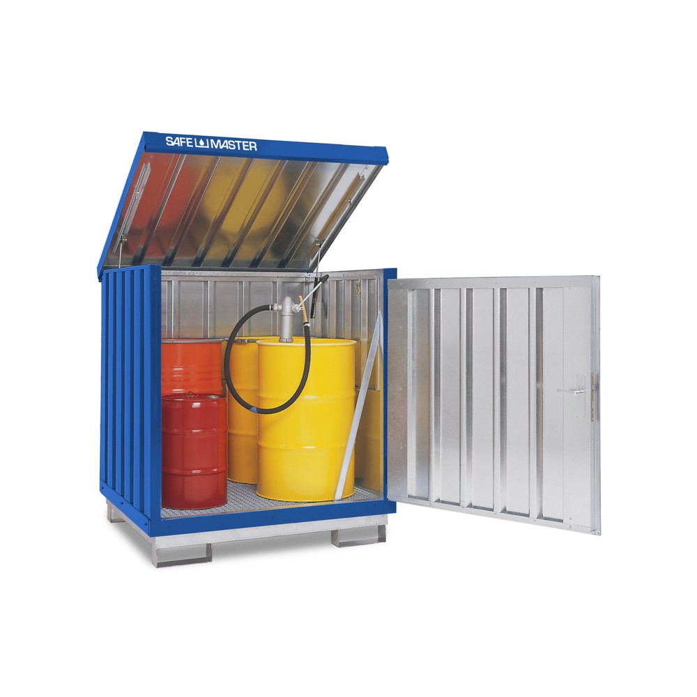 Productafbeelding nr. 1: Depot voor gevaarlijke stoffen, verzinkt en gelakt, 4 x 200 liter, h x b x d 1.610 x 1.420 x 1.490 mm, gentiaanblauw