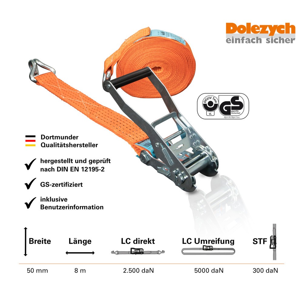Produktabbildung Nr. 4: Dolezych sjorband DoZurr 5000, met drukratel en profielhaak, lengte 8 m