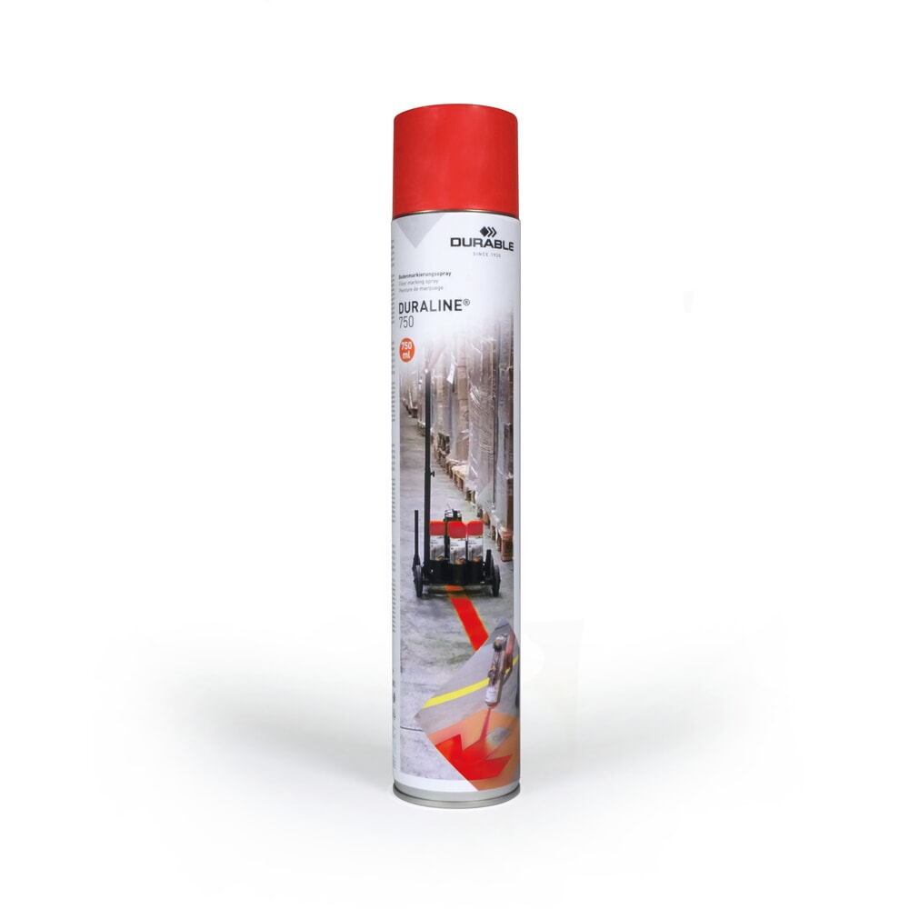 Product afbeelding: DURABLE DURALINE® vloermarkeeringsverf spray, binnen en buiten, 750 ml, rood