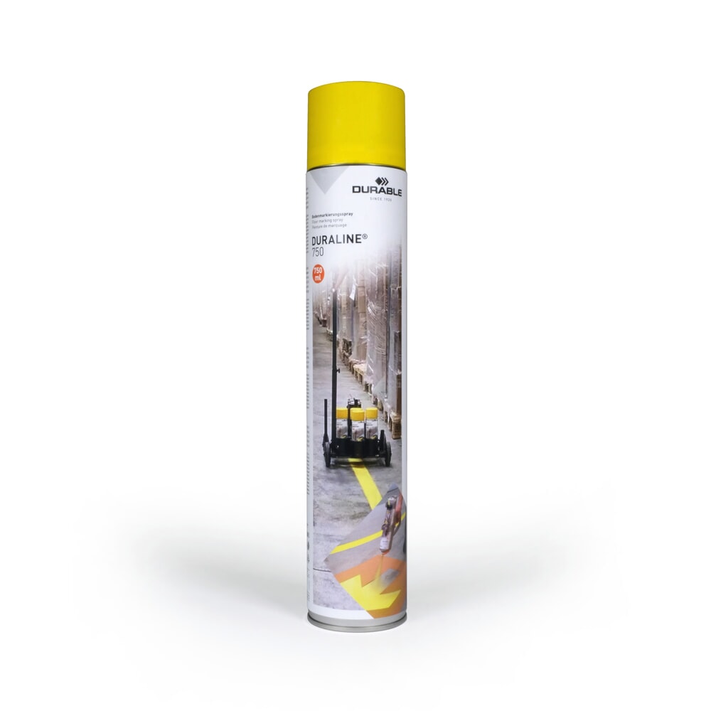 Product afbeelding: DURABLE DURALINE® vloermarkeeringsverf spray, binnen en buiten, 750 ml, geel