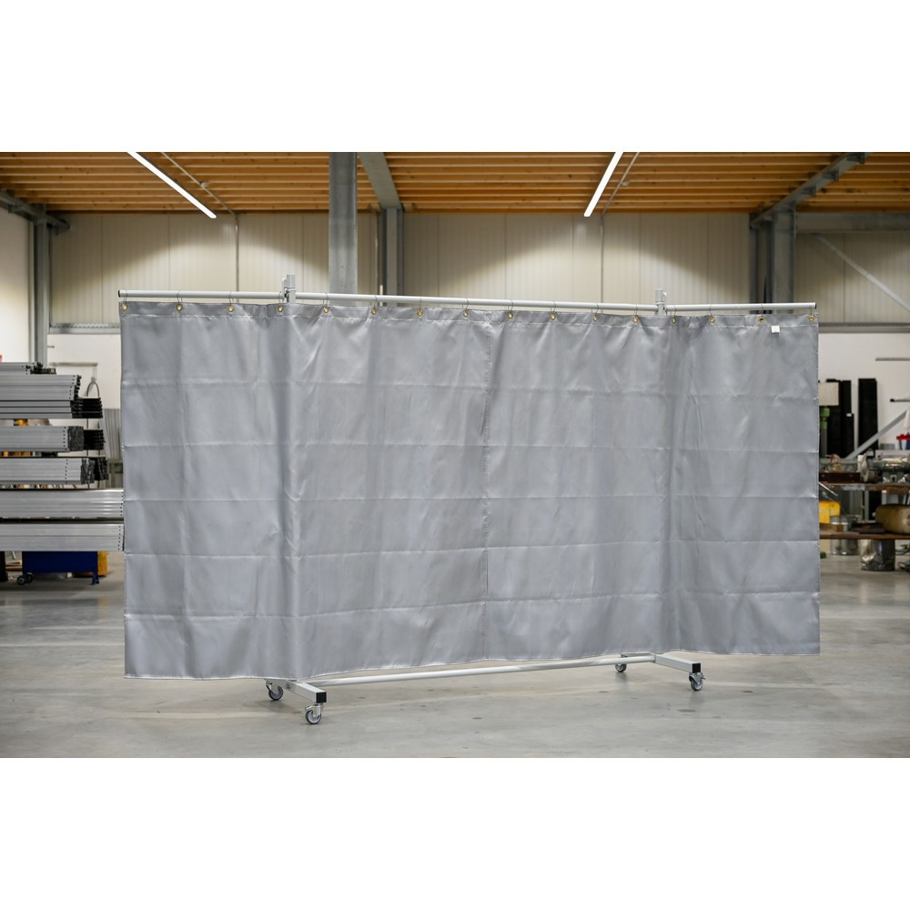 Produktabbildung Nr. 2: Écran de protection mobile à pans orientables, housse de protection thermique / contre les éclaboussures conforme DIN EN 13501-1, en 3 parties, lamelles 2 mm, gris/argent