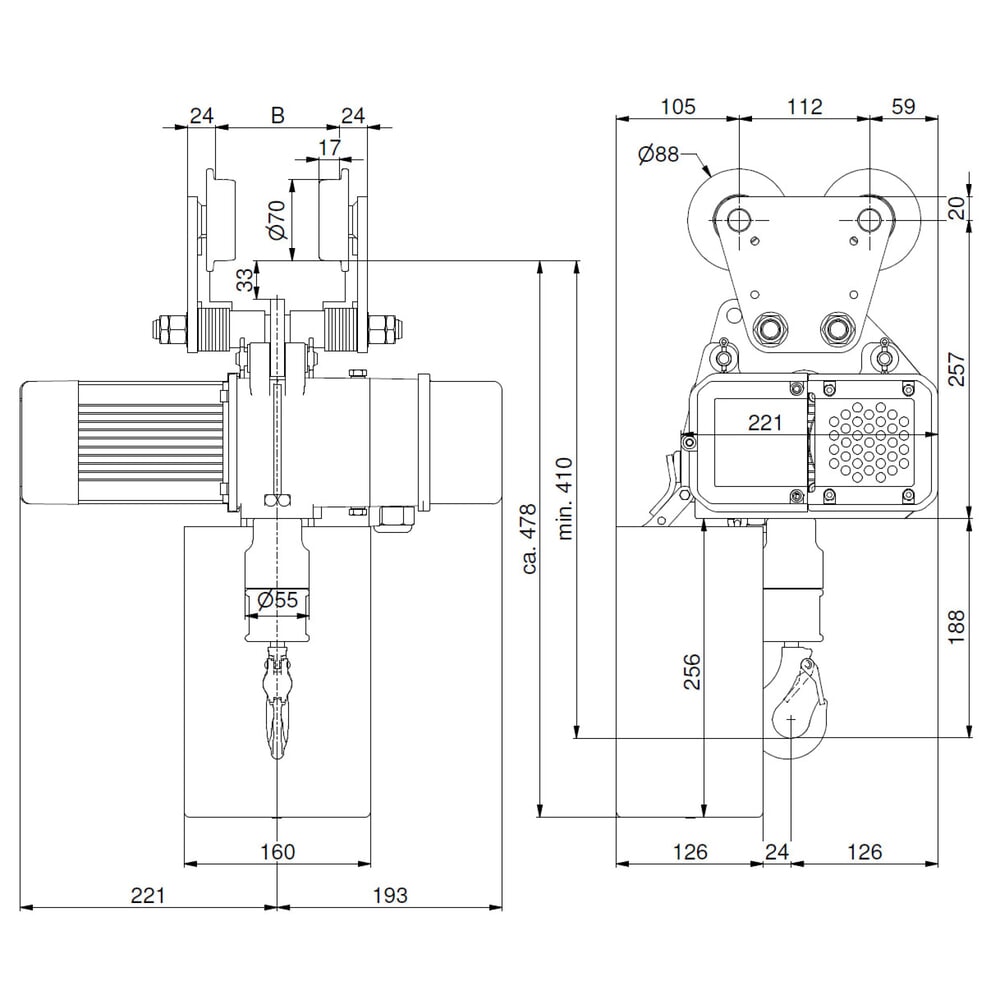 Productafbeelding nr. 7: Elektrische takel LIFTKET, S-Line met handrijwerk, draagvermogen 250 kg, 8/2 m/min