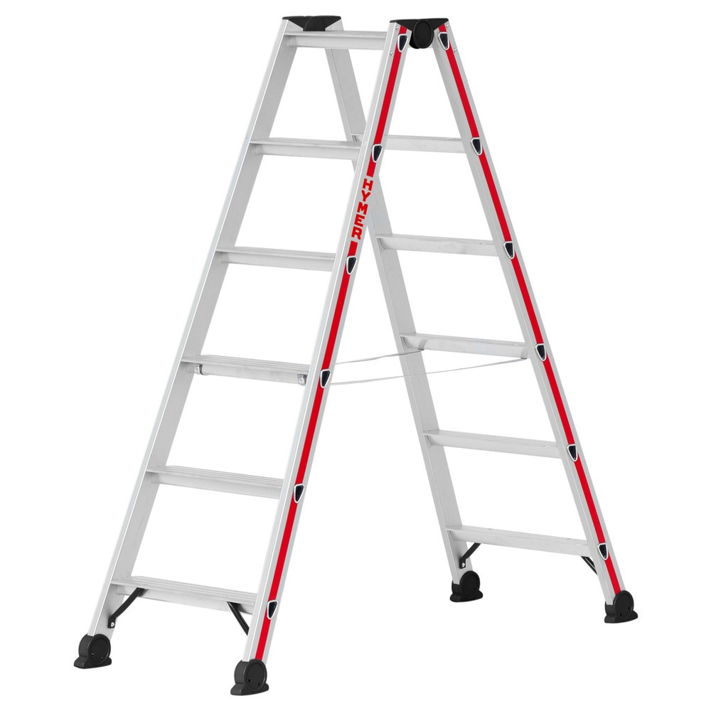 Escabeau double à marches HYMER, bilatéral, 2 × 6 échelons, hauteur déployée 0,88 m N° de l'image du produit 1 : Escabeau double à marches HYMER, bilatéral, 2 × 6 échelons, hauteur déployée 0,88 m