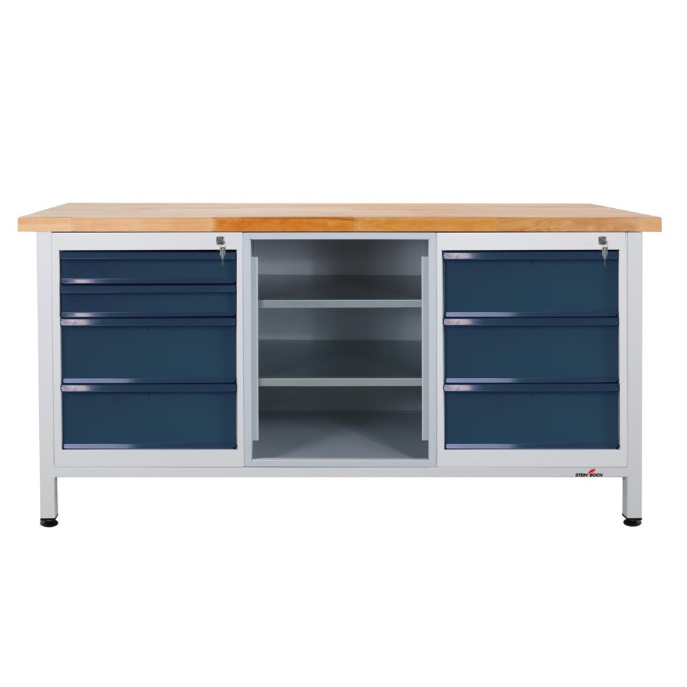 Illustration du produit: Établi Extra Steinbock®, 7 tiroirs, 1 étagère, capacité de charge 500 kg, H x l x P 840 x 1 700 x 600 mm, RAL 7035/7016