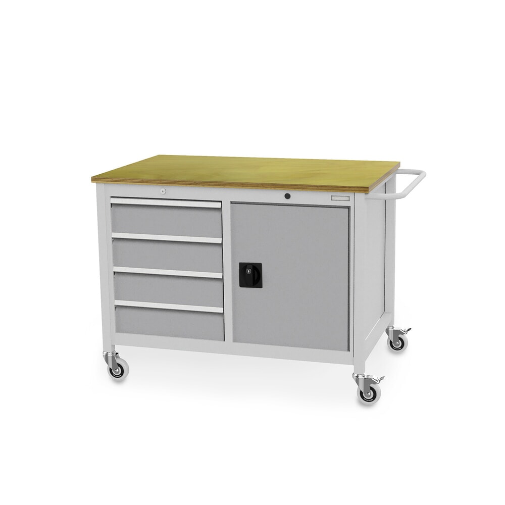 N° de l'image du produit 1 : Établi mobile Bedrunka+Hirth, armoire, 4 tiroirs, aluminium blanc