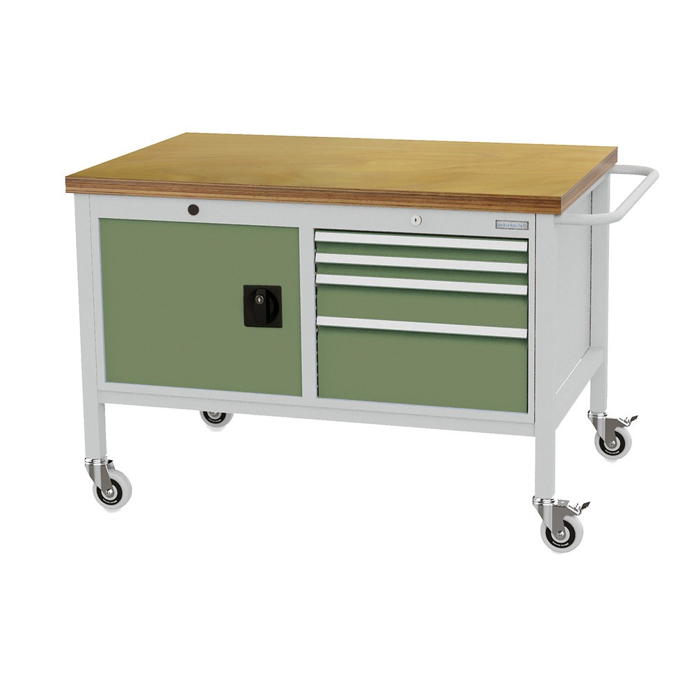 Établi mobile Bedrunka+Hirth, armoire, 4 tiroirs à différentes hauteurs, vert réséda Illustration du produit: Établi mobile Bedrunka+Hirth, armoire, 4 tiroirs à différentes hauteurs, vert réséda
