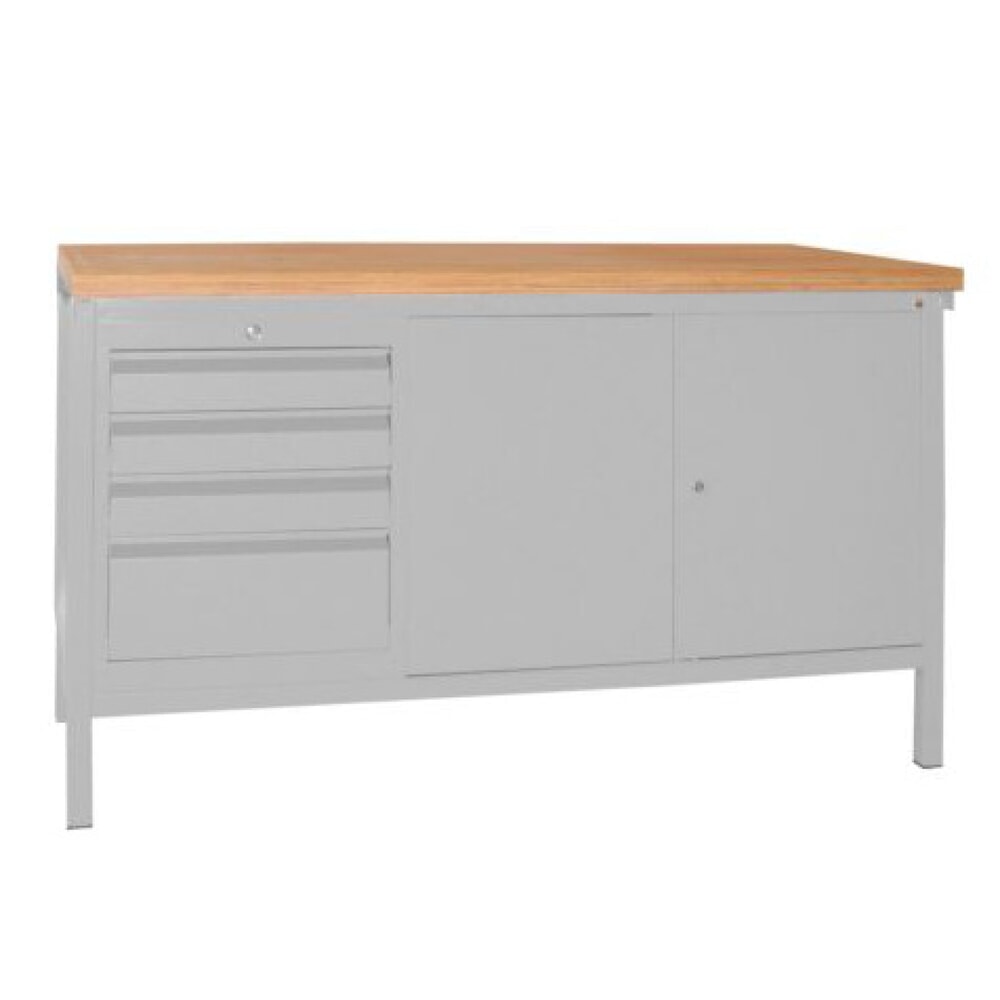 Produktabbildung Nr. 1: Établi PAVOY avec bloc-tiroir + armoire, H x l x P 900 x 1 500 x 700 mm, gris clair, gris clair
