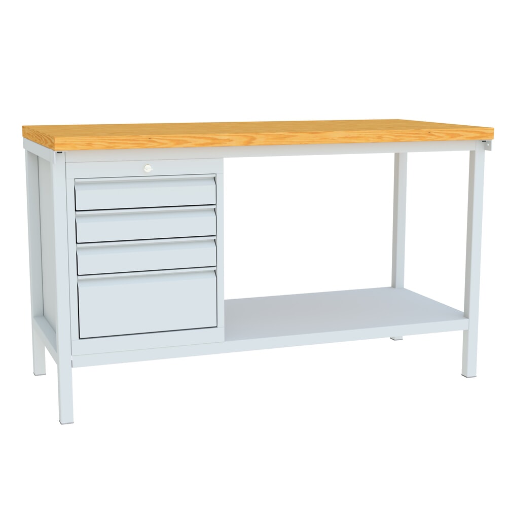 N° de l'image du produit 1 : Établi PAVOY avec bloc-tiroir, H x l x P 900 x 1 500 x 700 mm, gris clair, gris clair