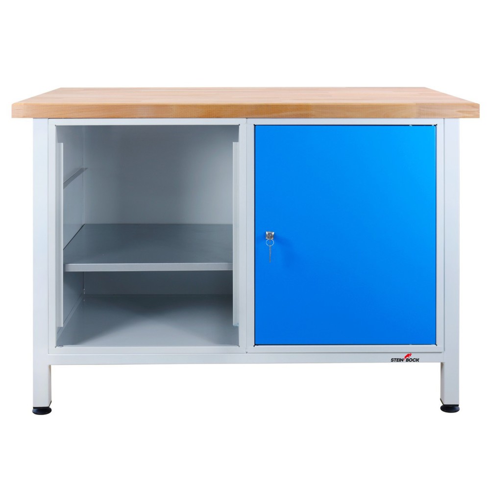 N° de l'image du produit 7 : Établi Premium Steinbock®, 1 étagère, 1 porte, capacité de charge 300 kg, H x l x P 840 x 1 200 x 600 mm, RAL 7035/5012