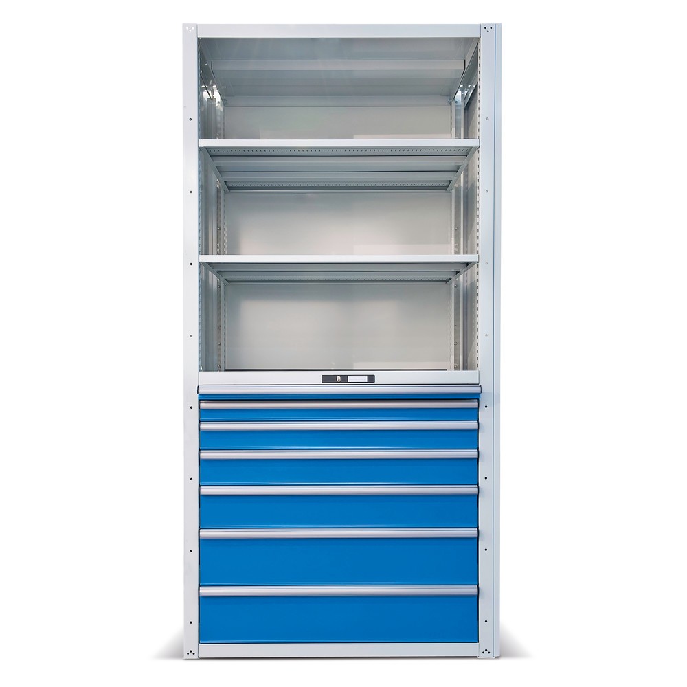 Produktabbildung Nr. 2: Étagère à tiroirs LISTA haut de gamme, module de base, 4 tiroirs, gris clair, bleu clair